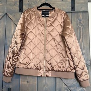 Forever 21 Beige Satin Quilted Bomber Jacket